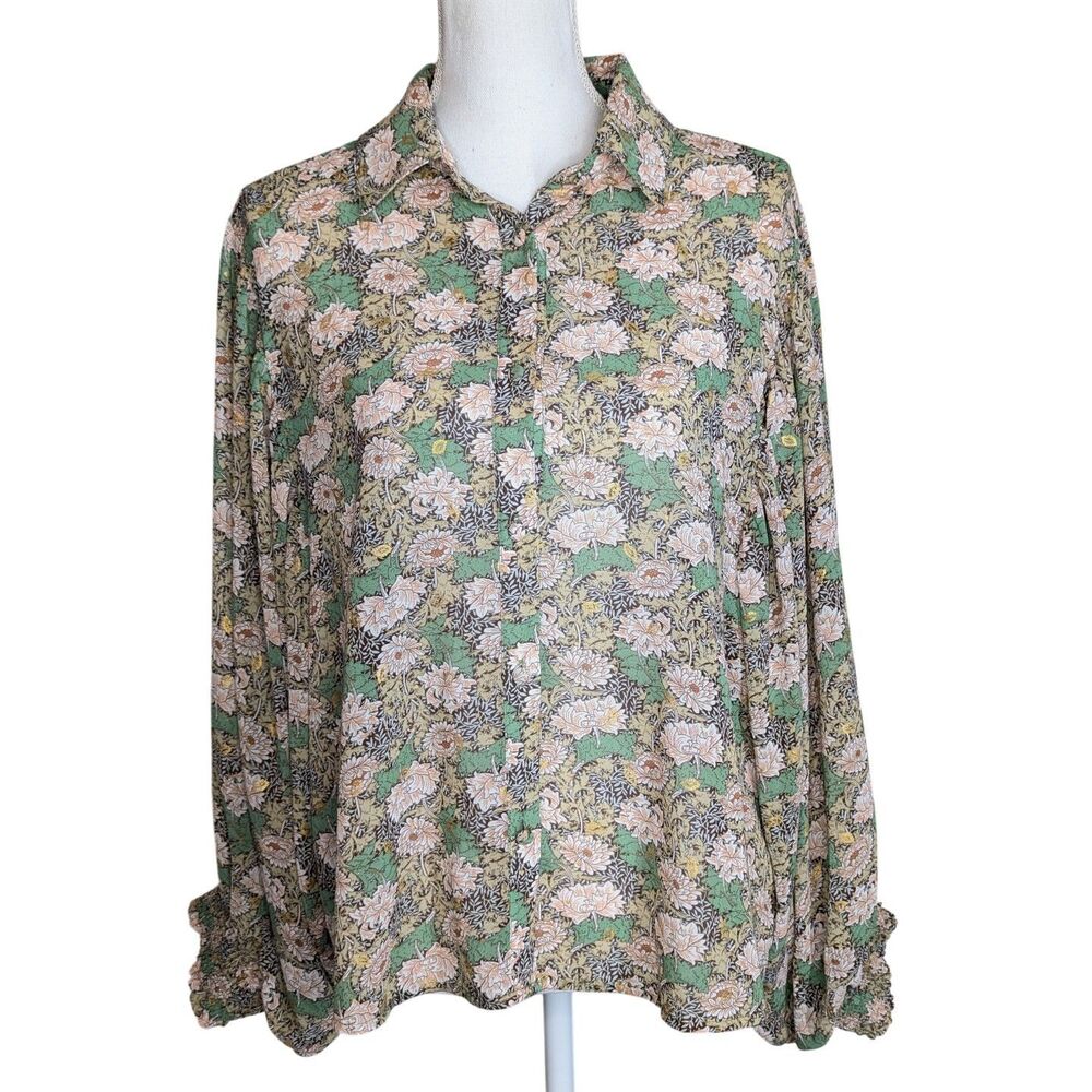 Ee:some Floral Flowy Sz M Blouse Balloon Sleeve Semi Sheer Cottage Festival Date